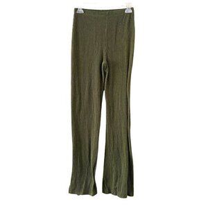 GAZE - Ribbed Olive Green Ankle Slit Flare Soft Stretch Pants - Size Medium